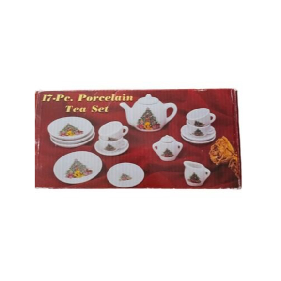 Porcelain tea set child/ Doll sized with Christmas tree pattern 17 piece - Picture 1 of 3